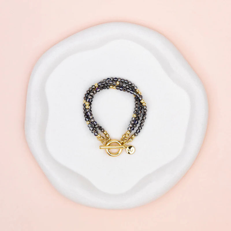 Yellow Gold & Dark Grey Quartz 3 Strand Bracelet