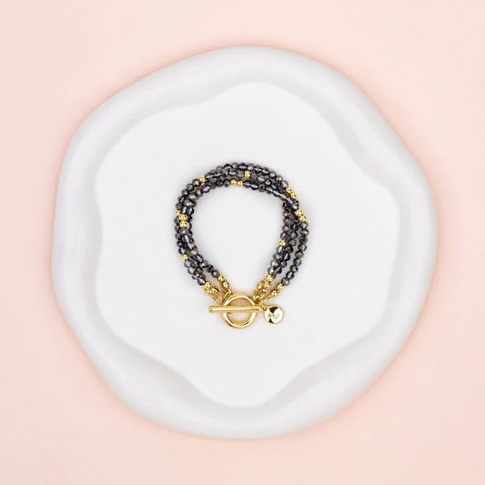 Yellow Gold & Dark Grey Quartz 3 Strand Bracelet