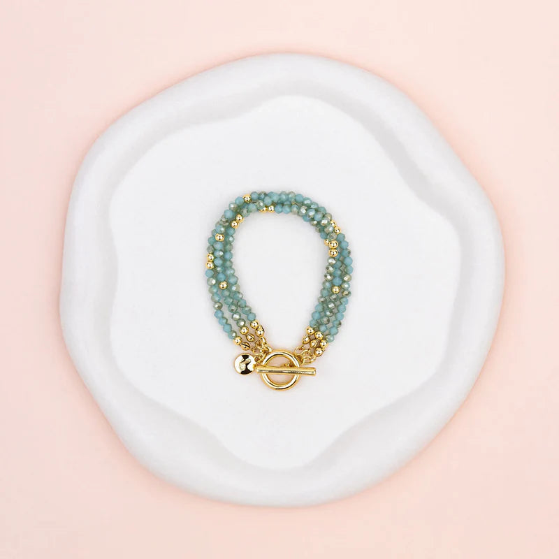 Yellow Gold & Green Quartz 3 Strand Bracelet