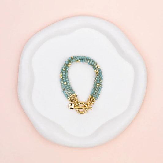 Yellow Gold & Green Quartz 3 Strand Bracelet