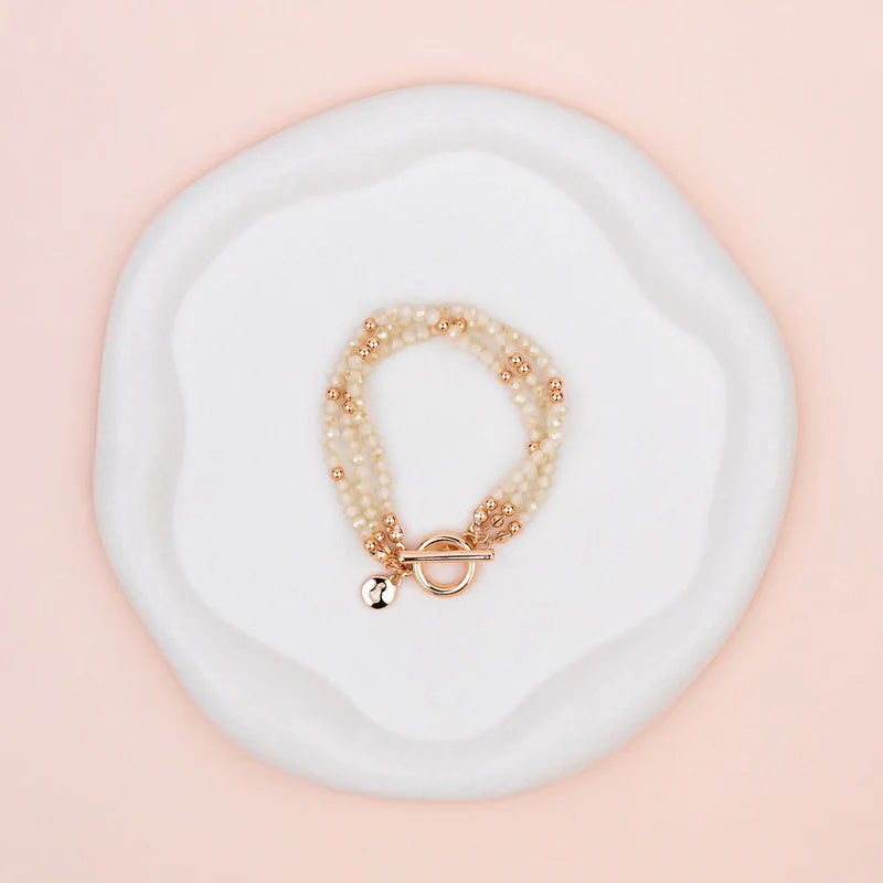 Rose Gold & White Quartz 3 Strand Bracelet