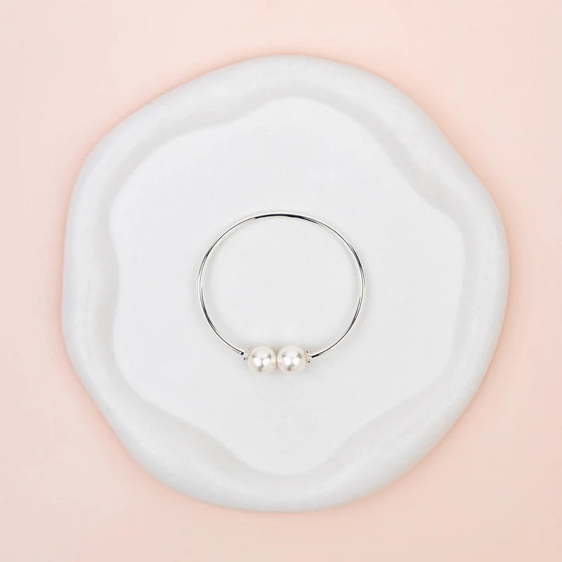 Silver Plated with Pearl Ends Bangle