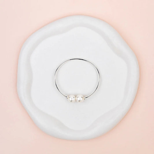 Silver Plated with Pearl Ends Bangle