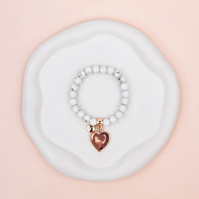 Howlite Stone with Rose Gold Heart Pendant Bracelet