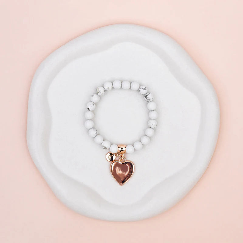 Howlite Stone with Rose Gold Heart Pendant Bracelet