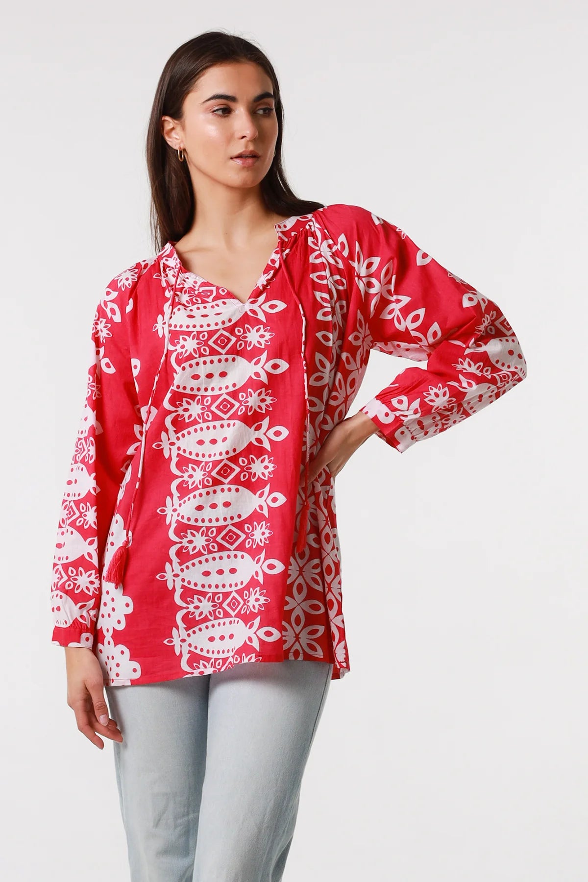 Bristol Boho Exclusive Print Blouse Bright Pink - Womens Blouse