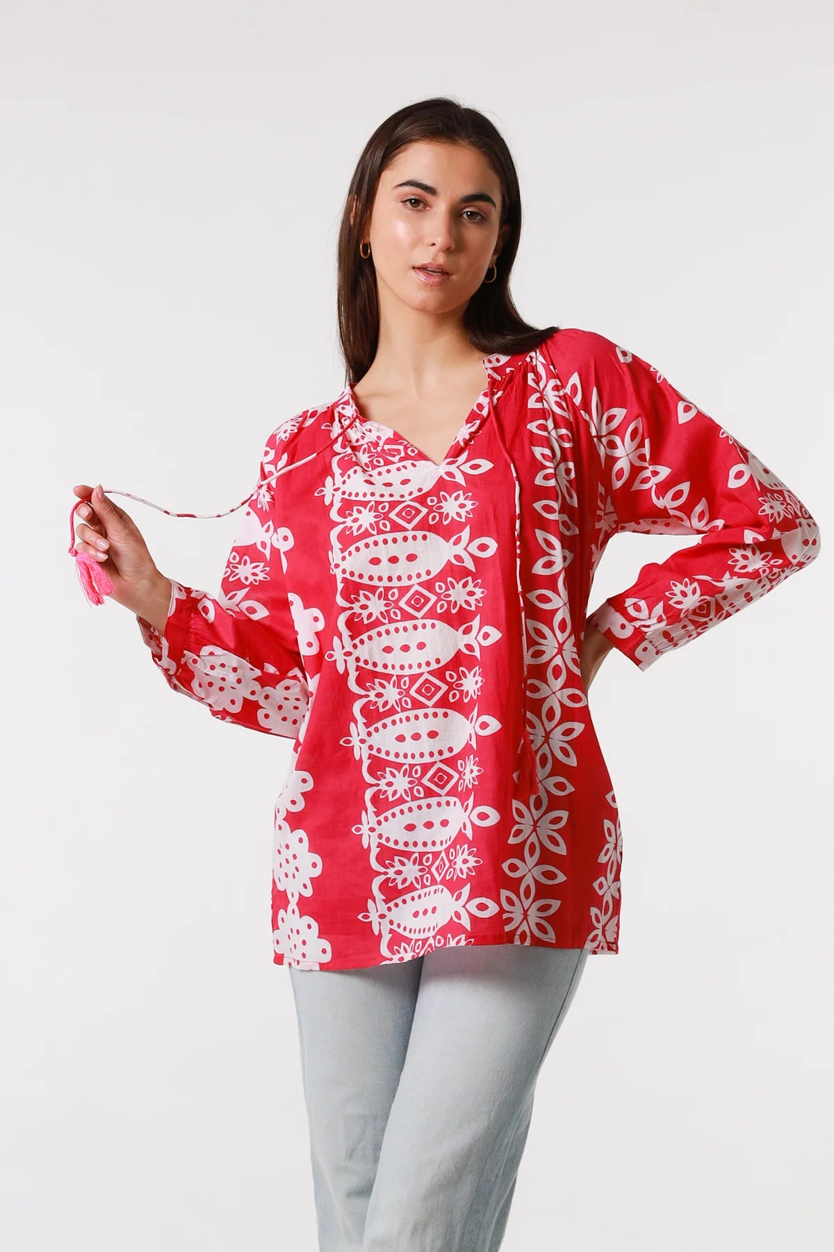 Bristol Boho Exclusive Print Blouse Bright Pink - Womens Blouse
