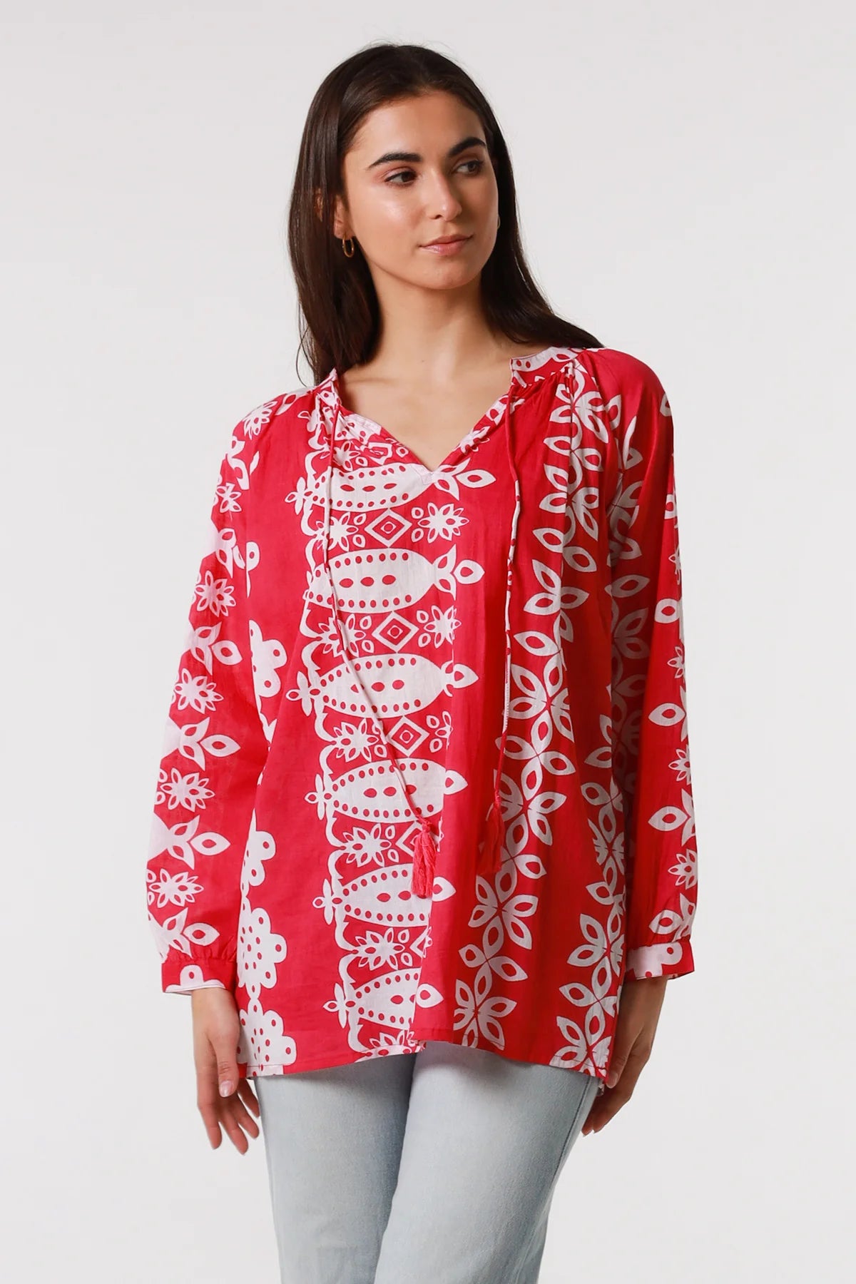 Bristol Boho Exclusive Print Blouse Bright Pink - Womens Blouse