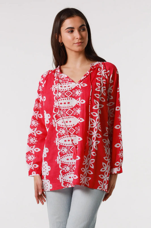 Bristol Boho Exclusive Print Blouse Bright Pink - Womens Blouse