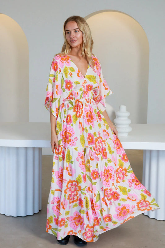 Freya  Exclusive Print - Pink Floral Maxi Dress - Womens Maxi Dress