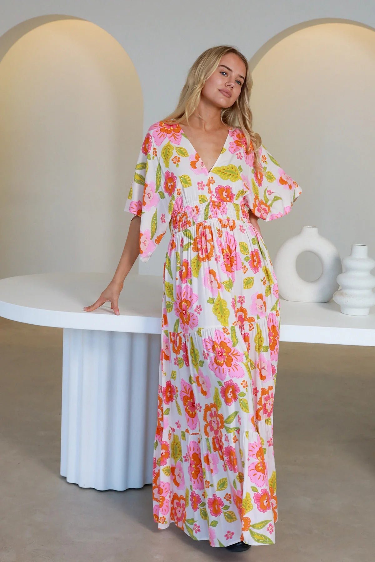 Freya  Exclusive Print - Pink Floral Maxi Dress - Womens Maxi Dress