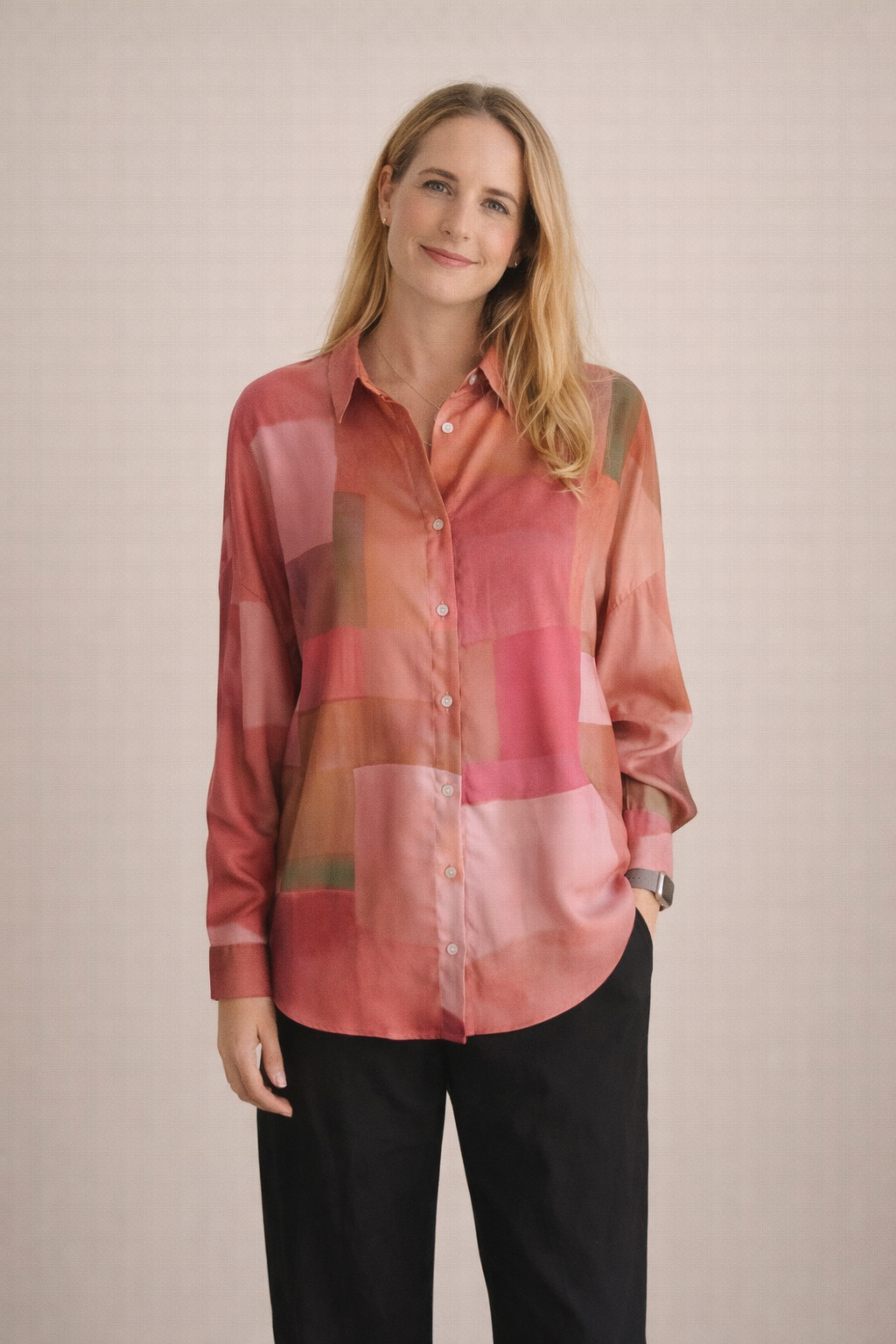 Rosalie Patchwork Print Long Sleeve Shirt – Pink Multi
