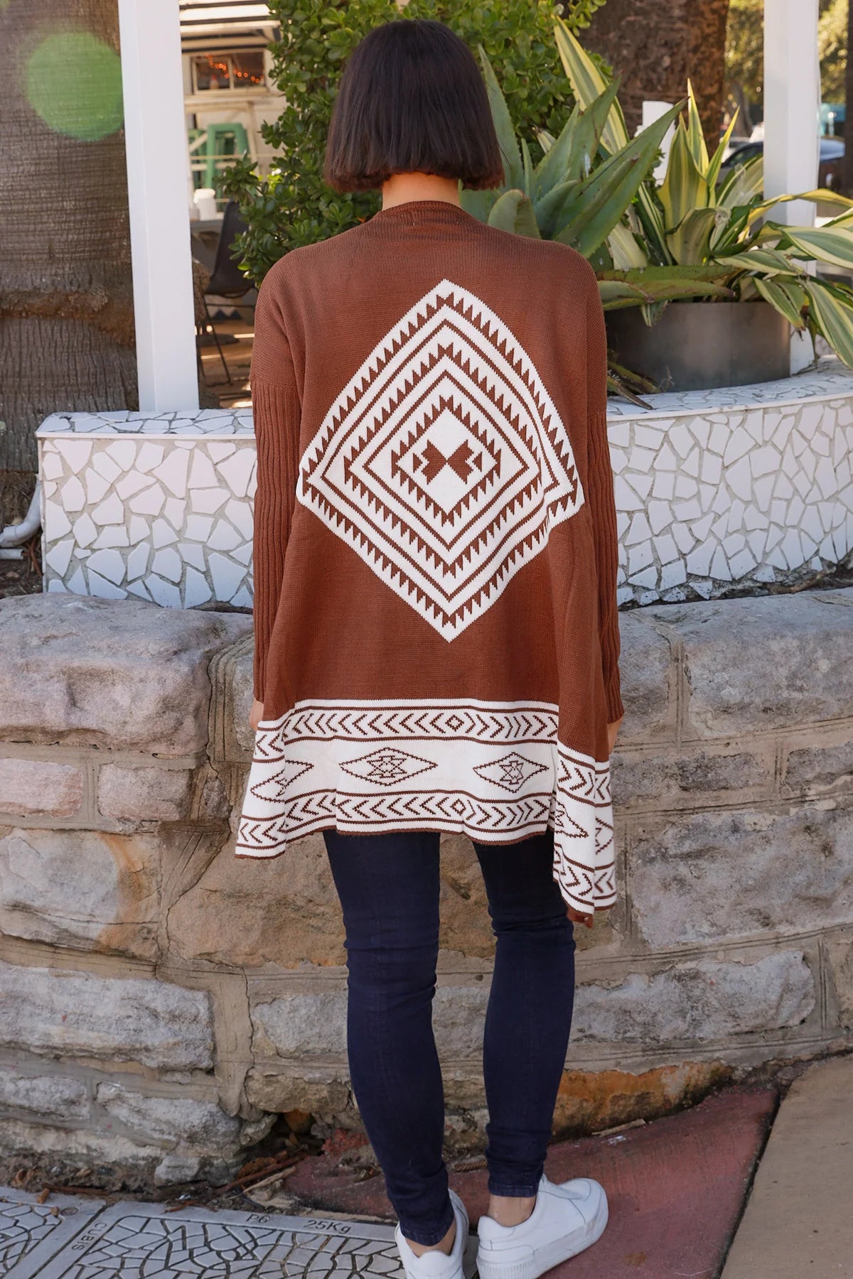 Chocolate & White Wool Blend Knit Cardigan – Women's Long Cardigan