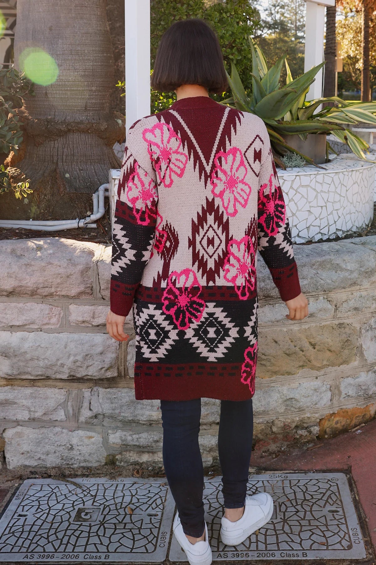 Burgundy Pattern Long Wool Blend Cardigan – Women's Long Cardigan
