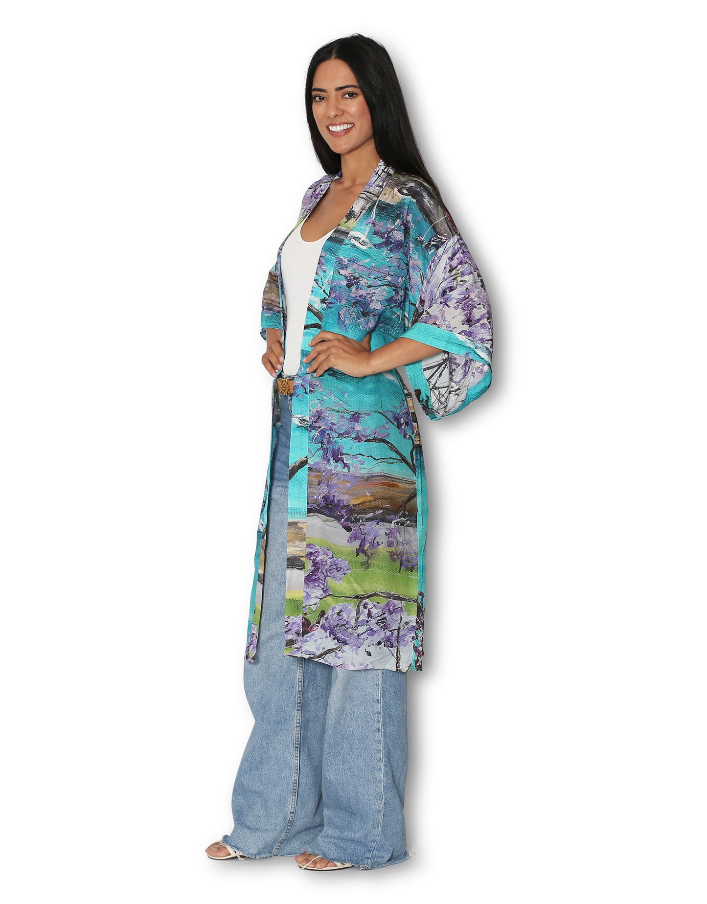 Sydney Harbour In Spring Silk Long Kimono