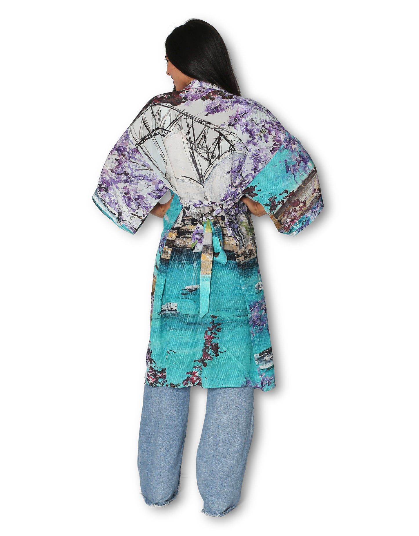 Sydney Harbour In Spring Silk Long Kimono