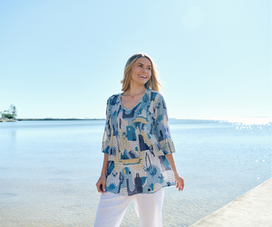 Tina V neck Pleated Top 3/4 Sleeve - Greece 3