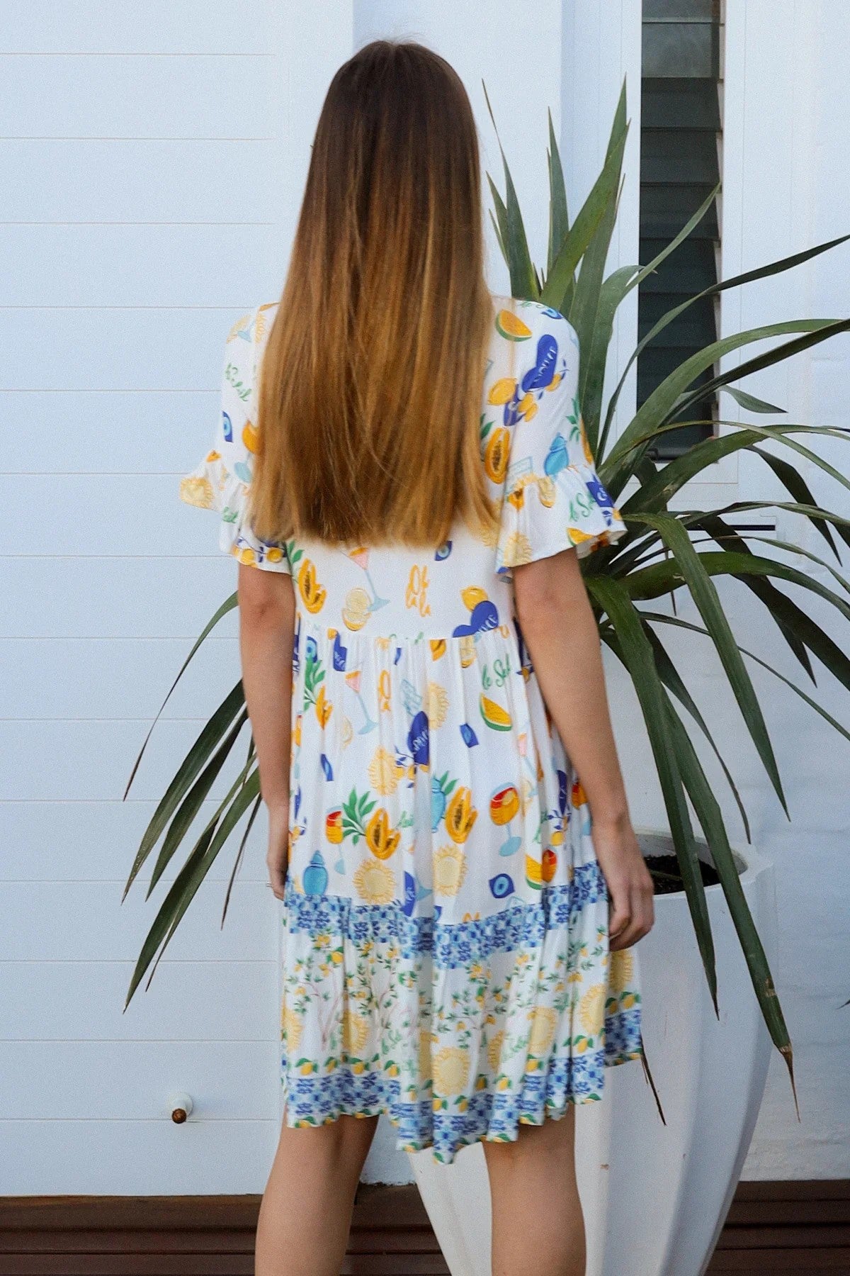 Abby Mediterranean Print Rayon Mini Dress