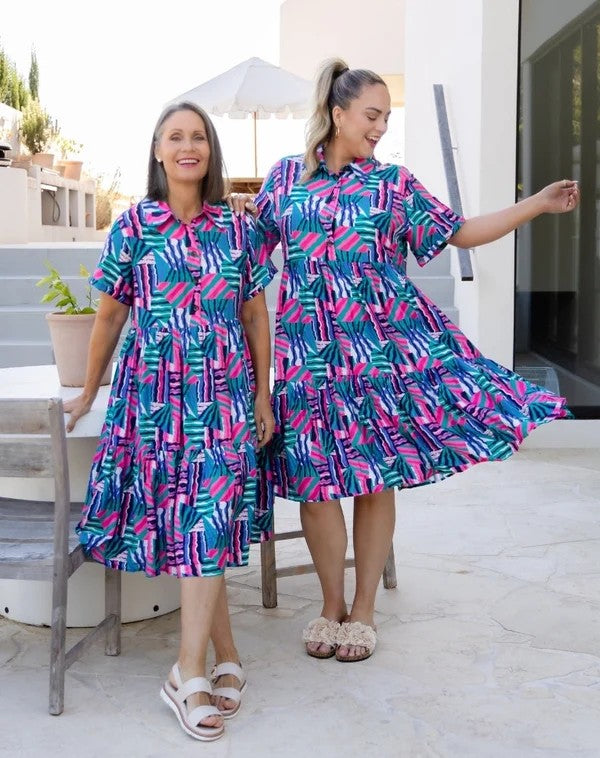 Amelia Kaleido Print Cotton Midi Dress | Women's Colourful Summer Dress