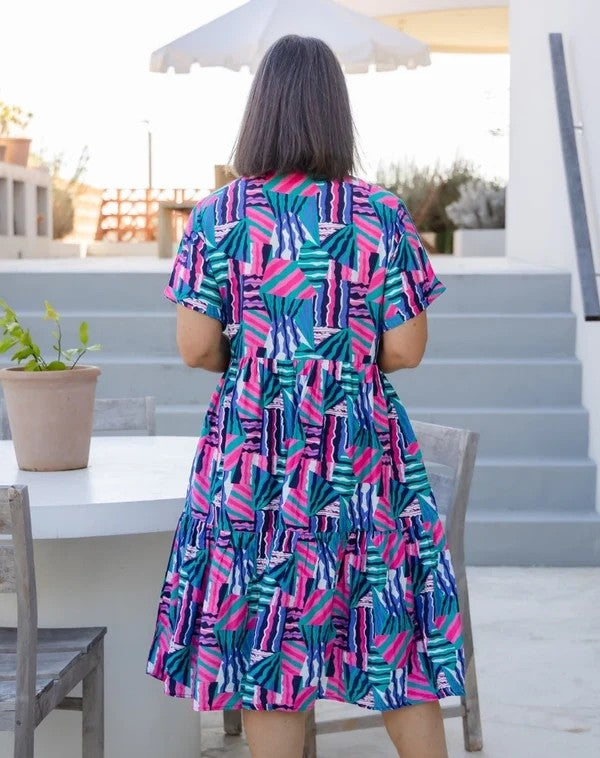 Amelia Kaleido Print Cotton Midi Dress | Women's Colourful Summer Dress