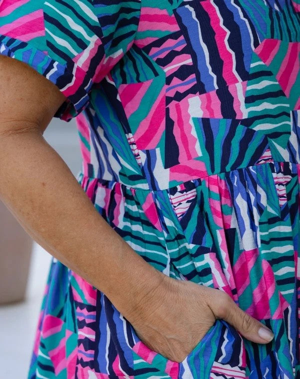 Amelia Kaleido Print Cotton Midi Dress | Women's Colourful Summer Dress