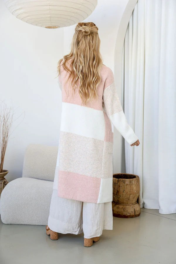 Amelia Longline Knit Cardigan – Natural & Blush