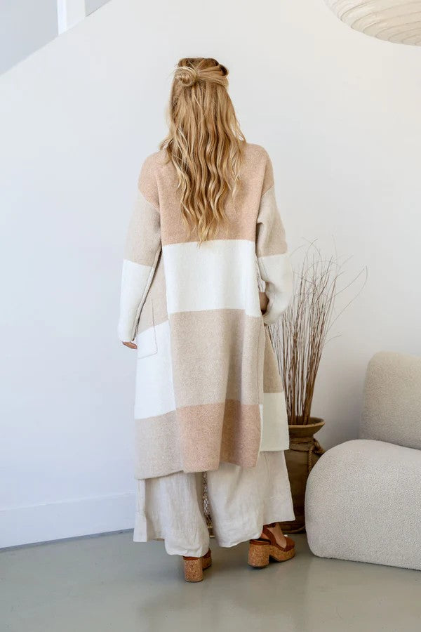Amelia Longline Knit Cardigan – Natural & Camel