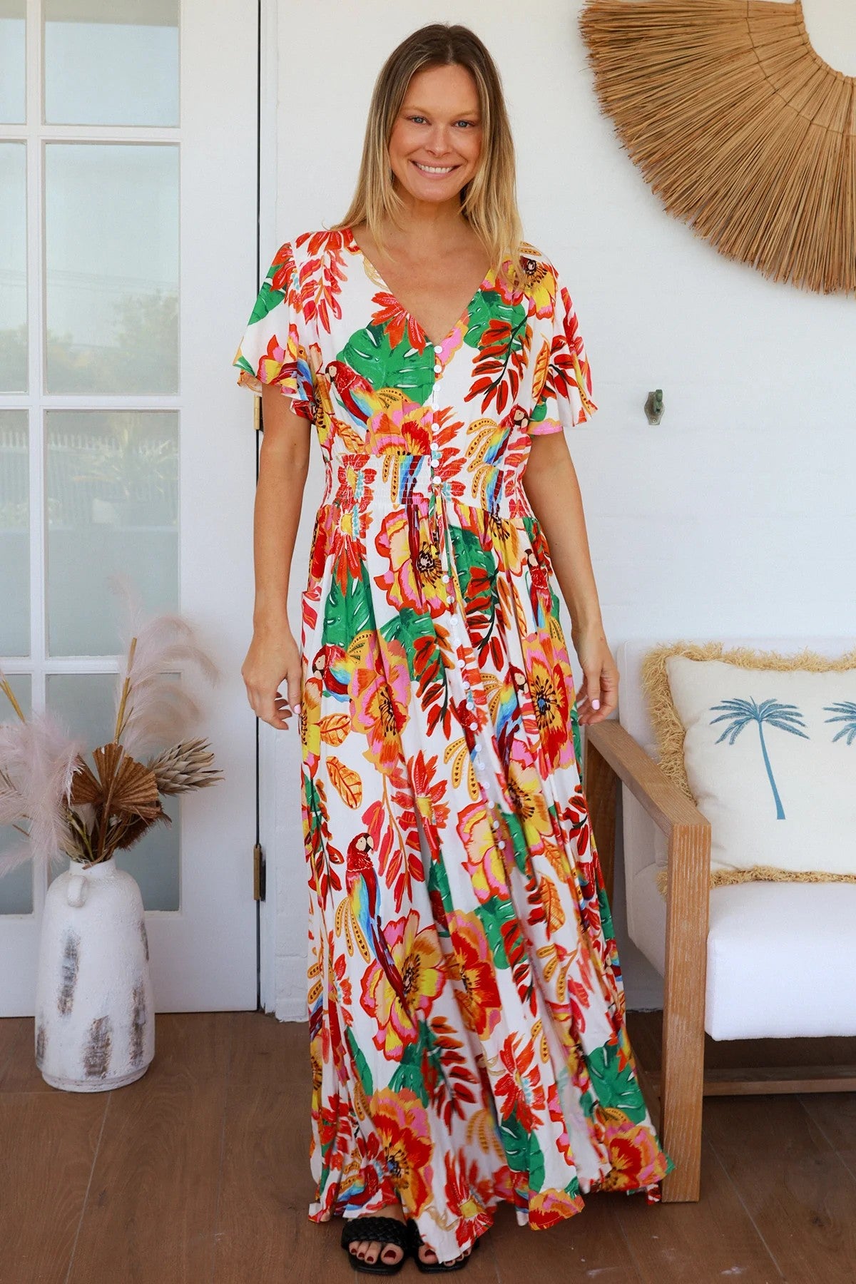 Amora Tropical Floral Maxi Dress – 100% Rayon | DreamCatcher
