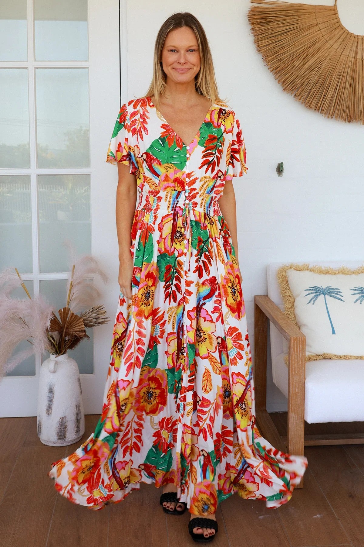 Amora Tropical Floral Maxi Dress – 100% Rayon | DreamCatcher