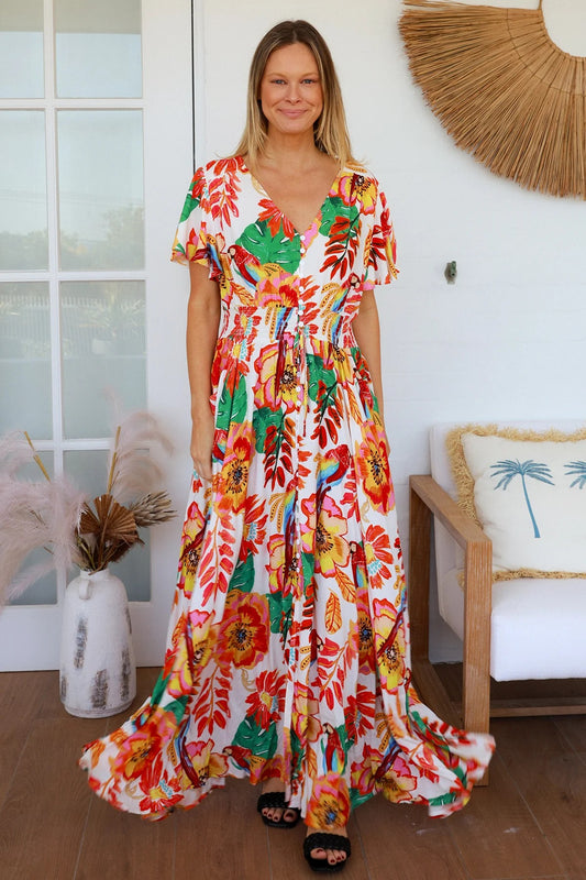Amora Tropical Floral Maxi Dress – 100% Rayon | DreamCatcher