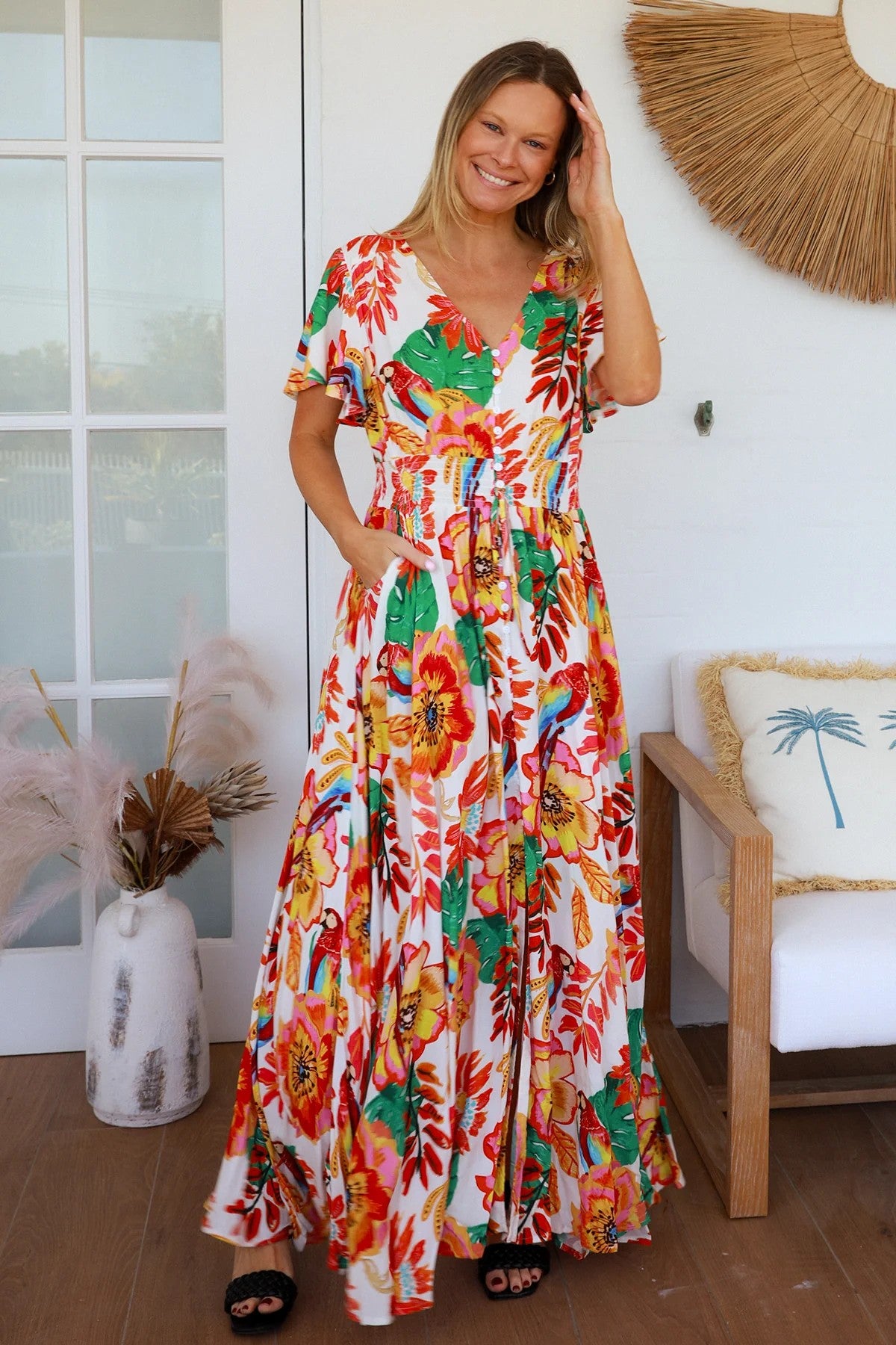 Amora Tropical Floral Maxi Dress – 100% Rayon | DreamCatcher