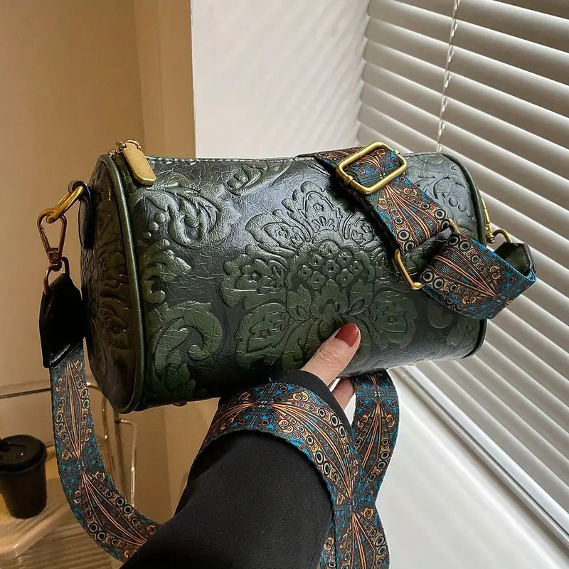 Embossed Cylinder Bag Green