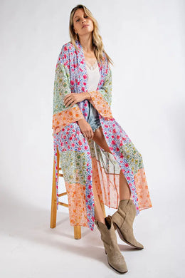 Long Multi Colored Printed Kimono REDUCED
