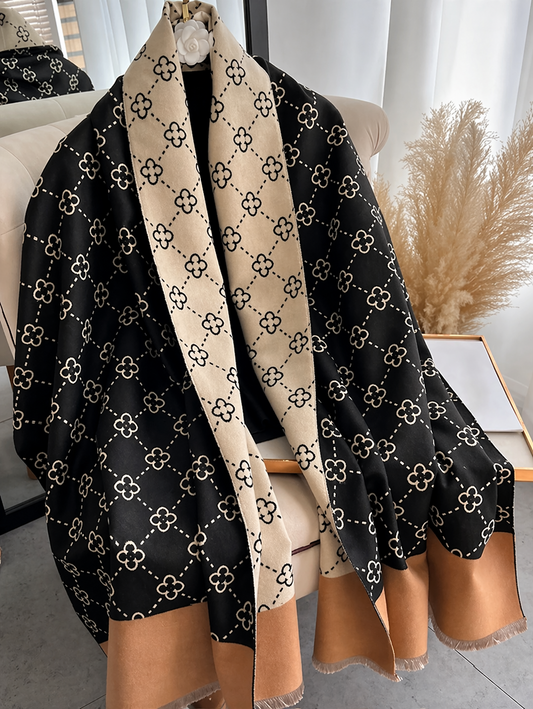 Faux Cashmere Reversible Scarf | Women’s Beige & Mocha Soft Winter Wrap
