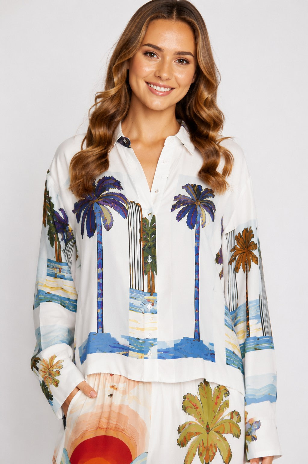 Alba Palm Scene Long Sleeve Shirt | Florence Bohemia