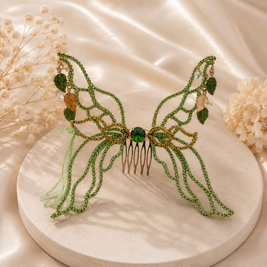 Handmade Butterfly Crystal Headpiece | Custom Fairy Festival Hair Comb-Medium
