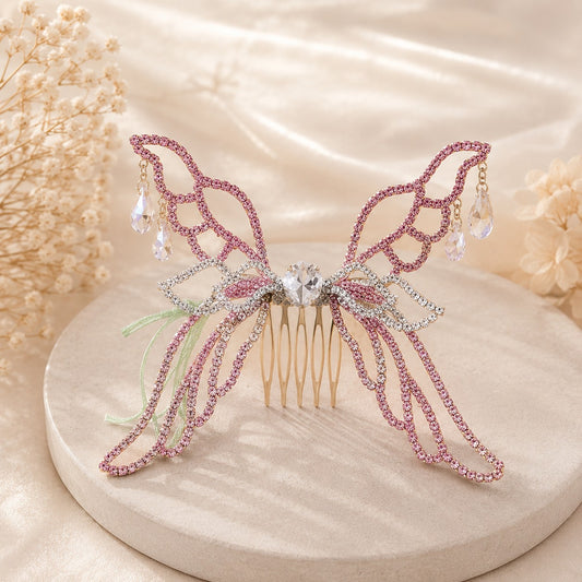 Handmade Butterfly Crystal Headpiece | Custom Fairy Festival Hair Comb-Small