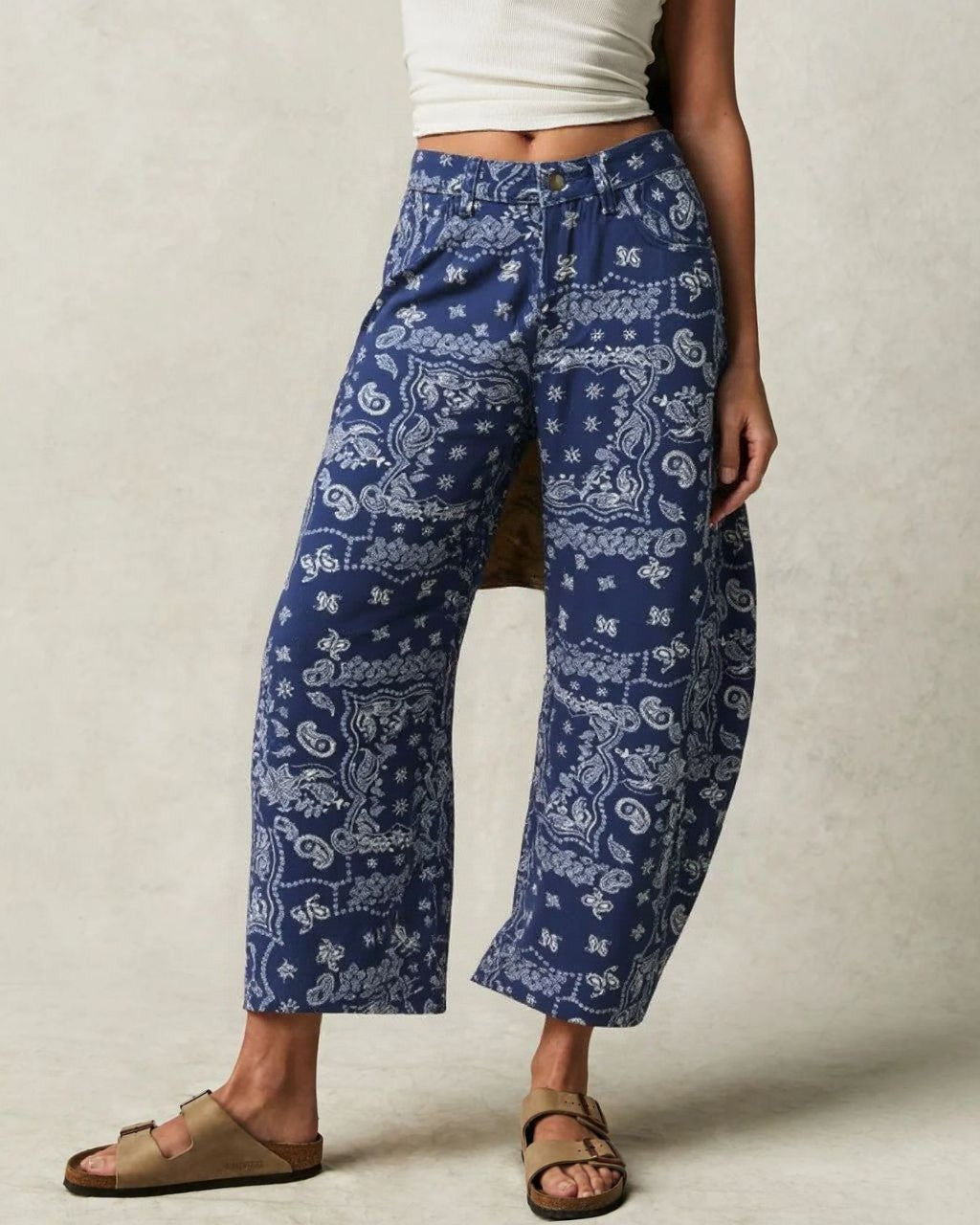 Indigo Paisley Barrel Leg Jeans