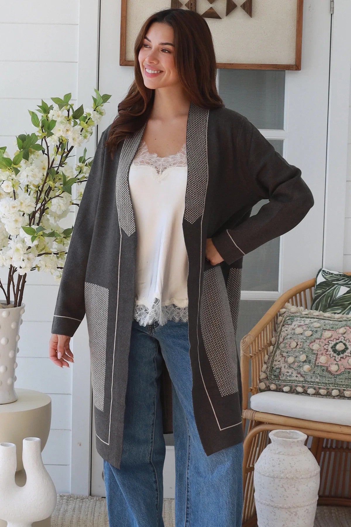 Monaco Luxe Longline Knit Cardigan – Charcoal Grey-Free Size