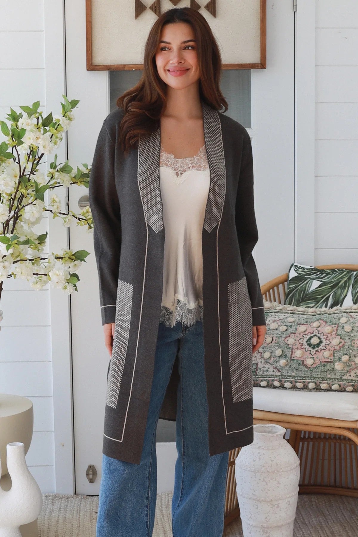 Monaco Luxe Longline Knit Cardigan – Charcoal Grey-Free Size