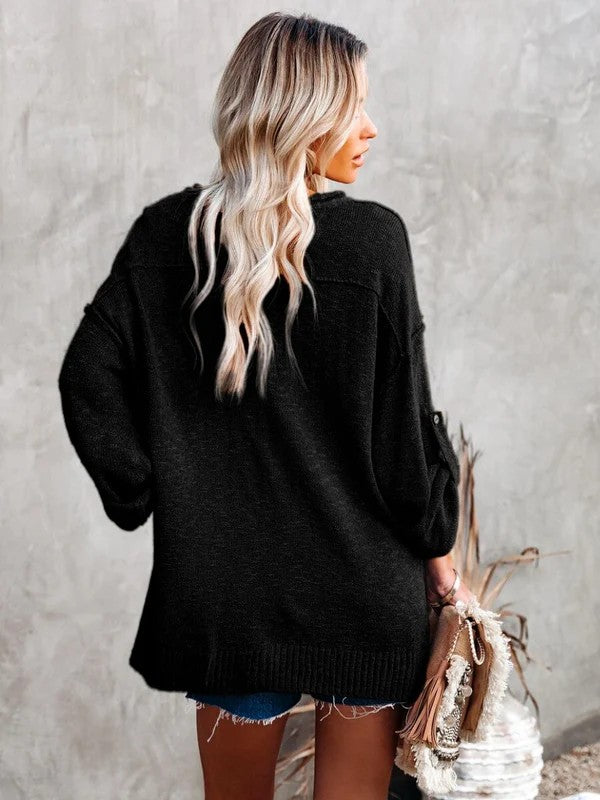 Sienna Oversized Knit Sweater – Black