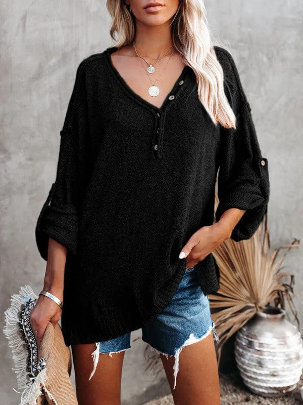 Sienna Oversized Knit Sweater – Black