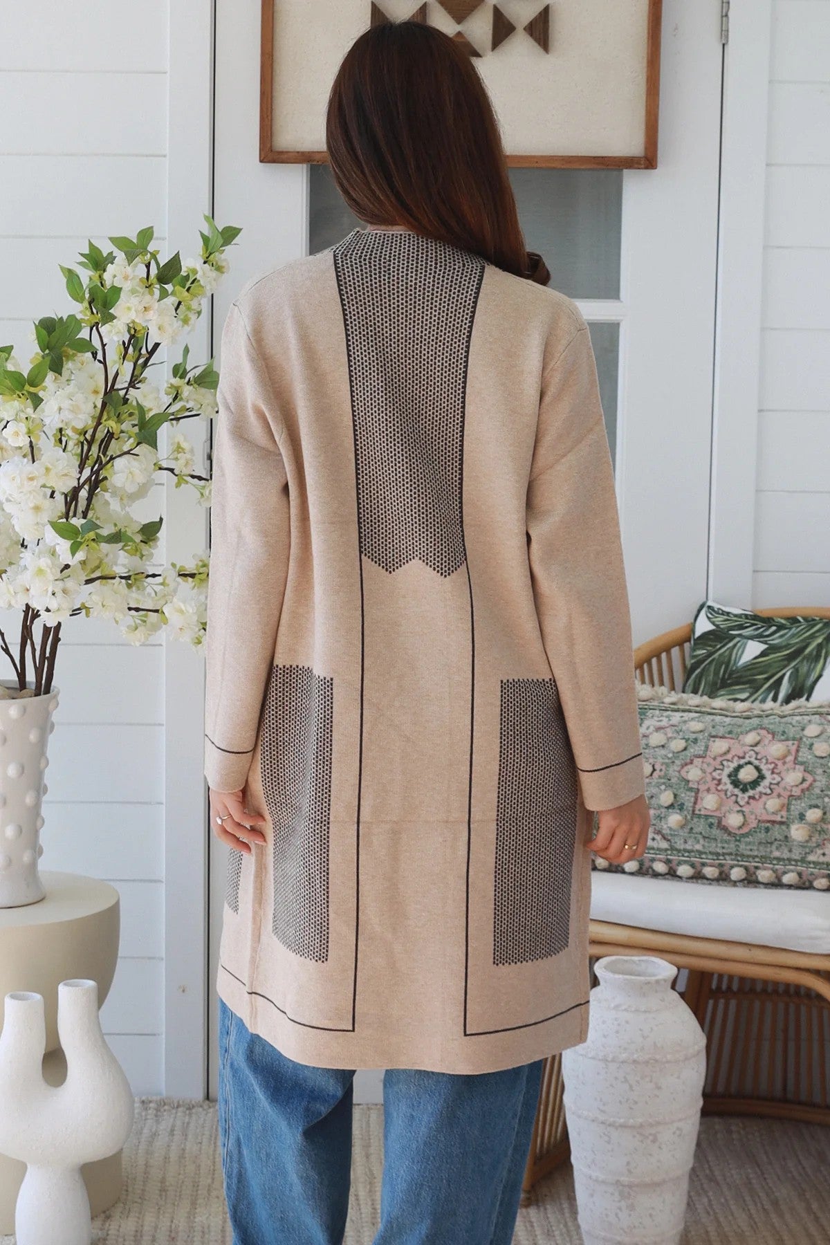 Vienna Luxe Longline Knit Cardigan – Oatmeal Beige-Free Size