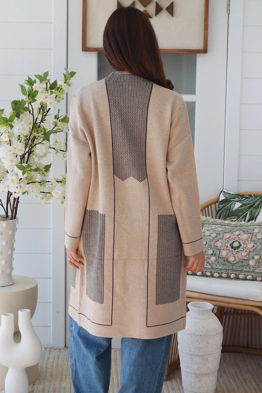 Vienna Luxe Longline Knit Cardigan – Oatmeal Beige-Free Size