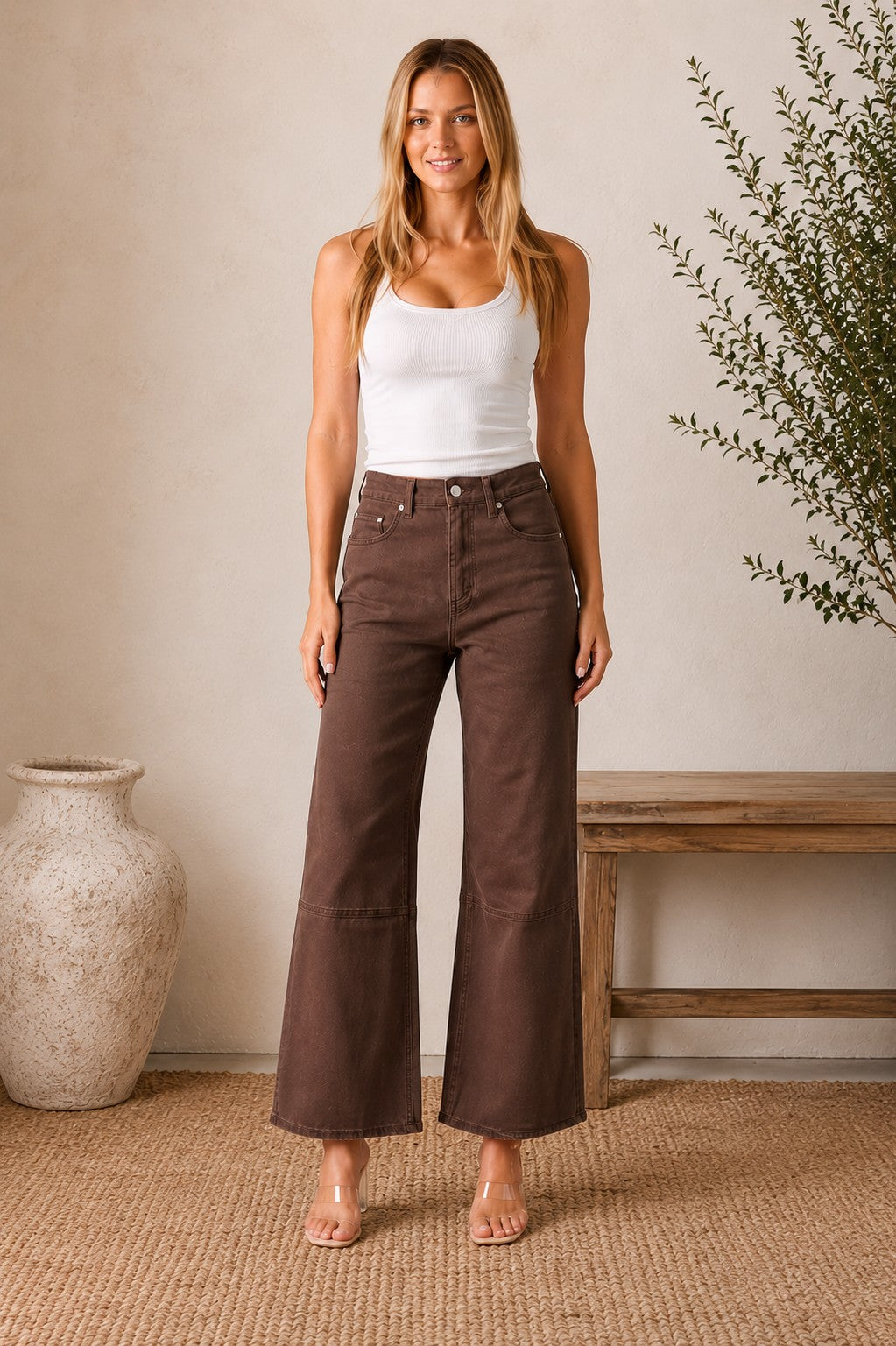 Wakee Chocolate Wide Leg Jeans
