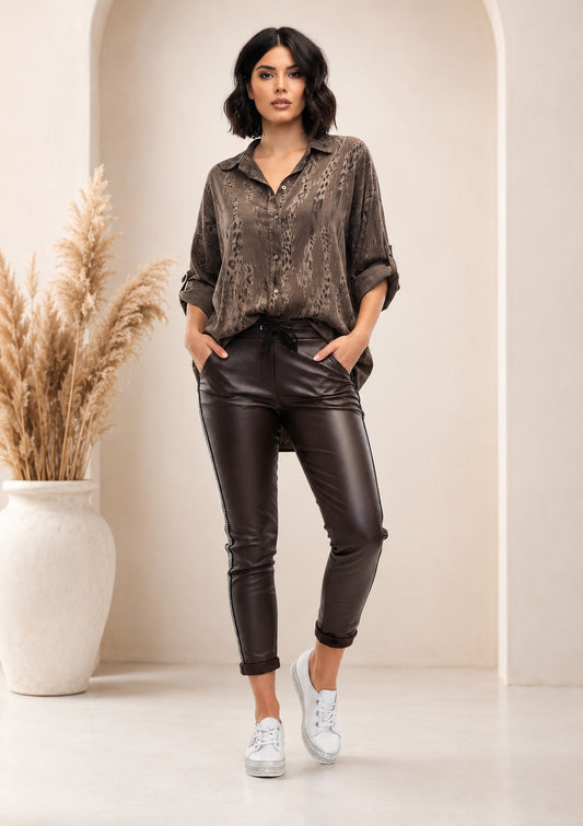 Women’s Chocolate Viscose Blend Pants | Italian Made Stretch Pull-On Pants